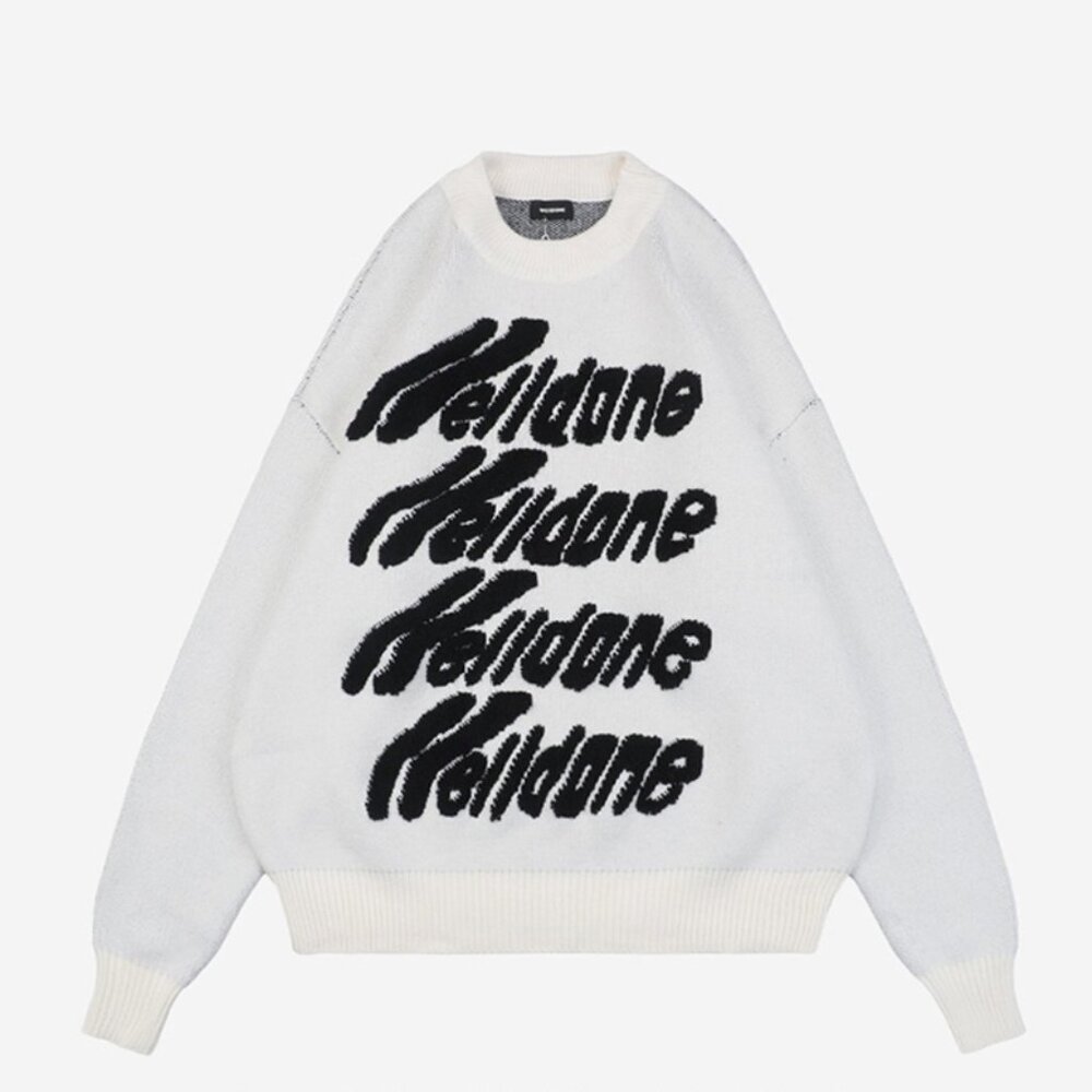 We11done White Letter Embroidered Sweater